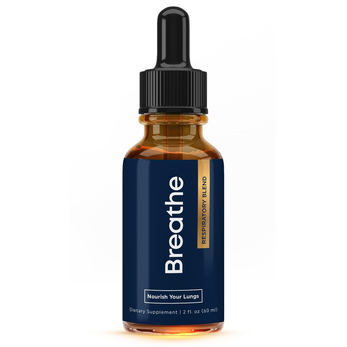 Herbal Tea Therapy BREATHE 8-IN-1 bottle close-up shows tincture for clear breathing
