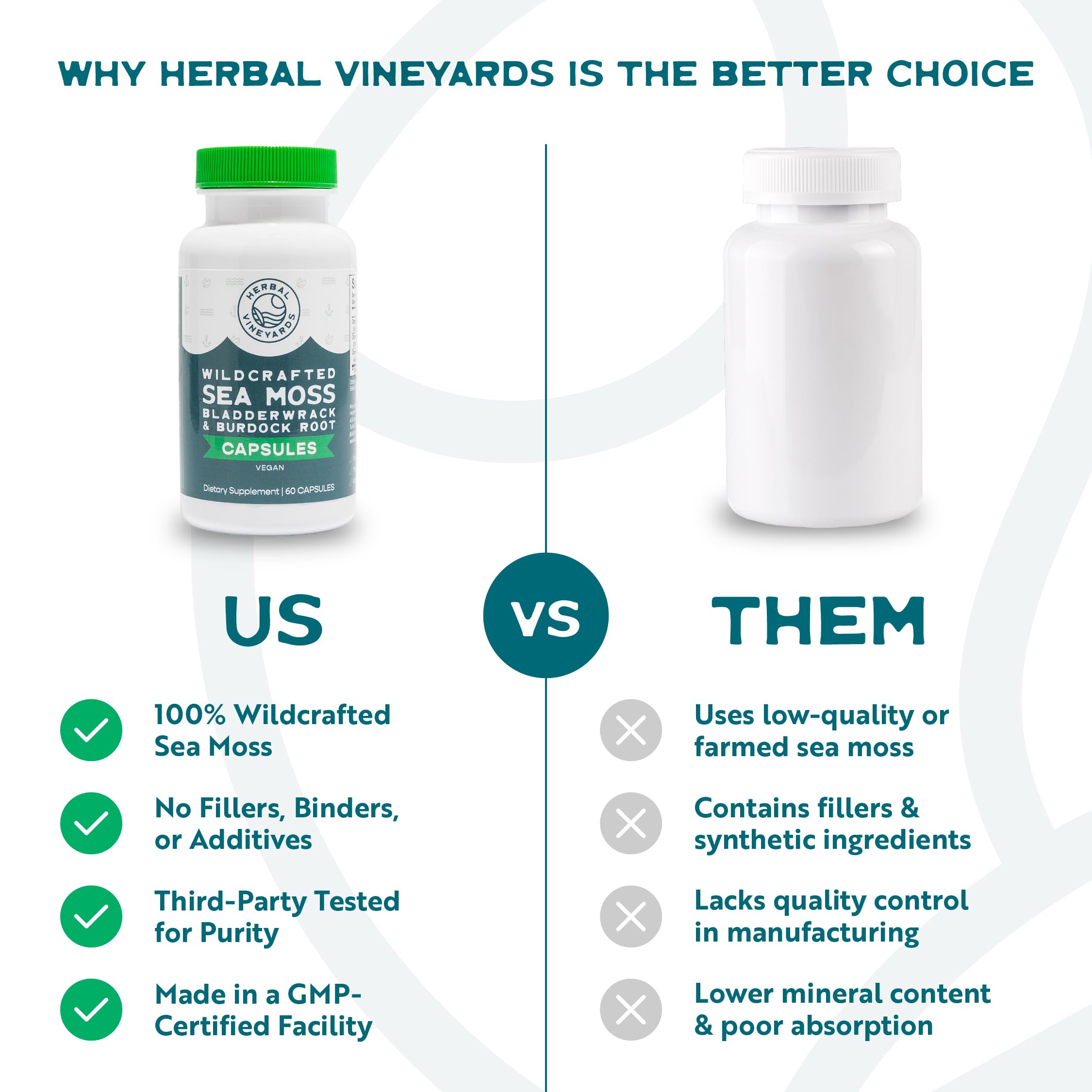 Herbal Vineyards bottle with capsules suggests convenient daily wellness.