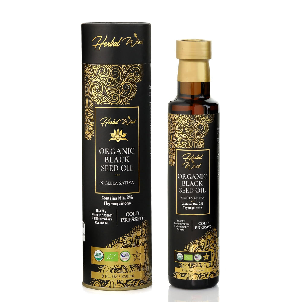 Herbal Wind Black Seed Oil bottle on white background for immune support.