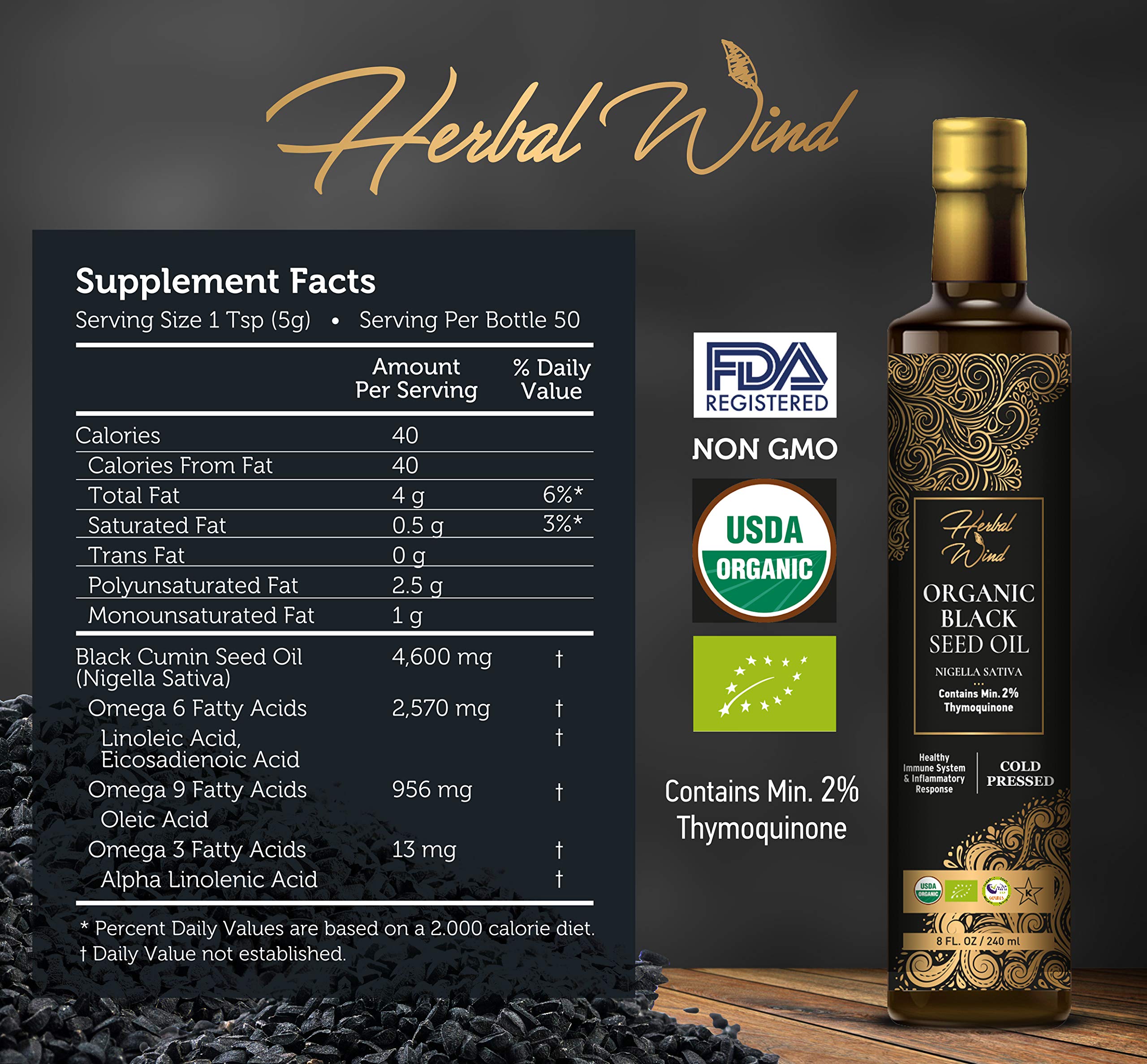 Pouring Herbal Wind Black Seed Oil into a glass for digestive comfort.