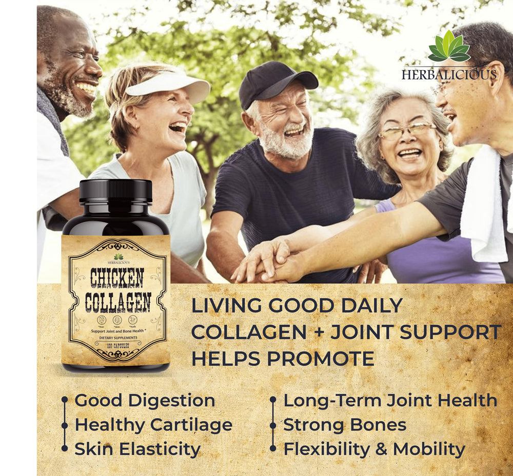 HERBALICIOUS capsule label with nutrition info for non-GMO collagen use.