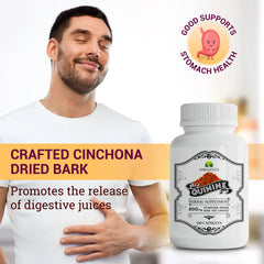 Herbalicious Cinchona bark illustration emphasizes traditional herbal roots for digestive flow.