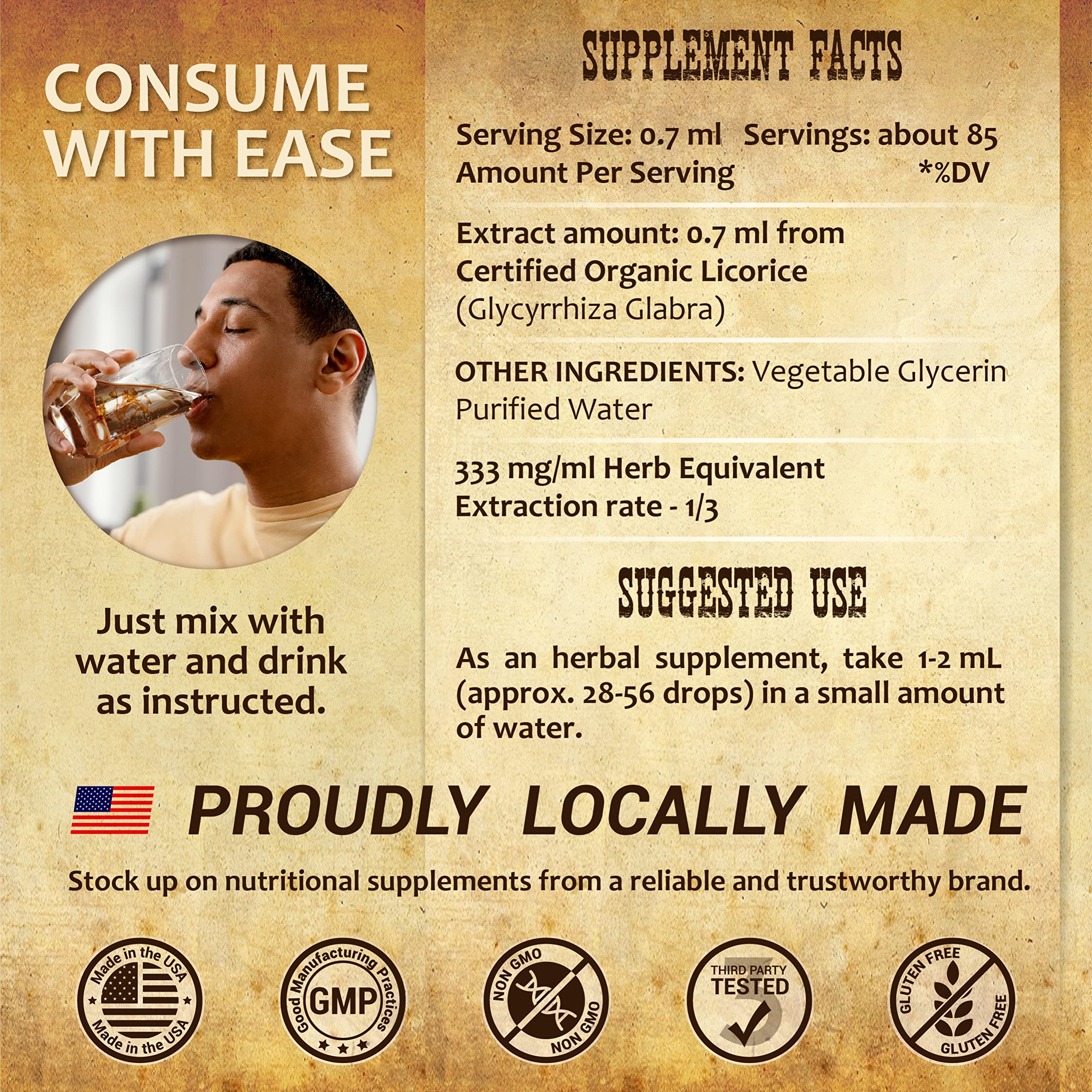 HERBALICIOUS GMP-certified facility icon confirms quality.