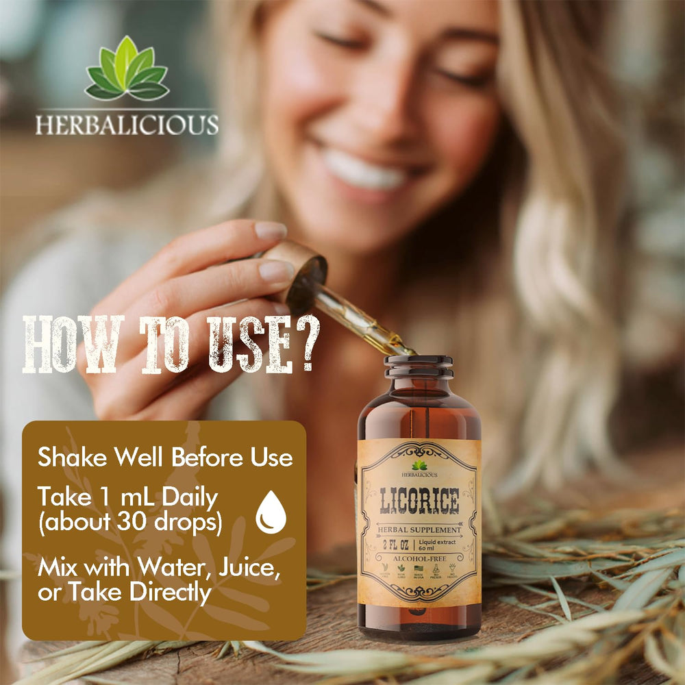 HERBALICIOUS dropper enables easy, quick dosing of potent licorice root extract.