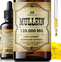 HERBALICIOUS Mullein Drops bottle for easy daily lung support.