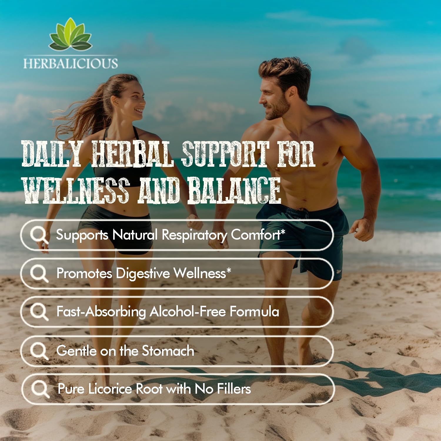 HERBALICIOUS organic licorice root highlights purity and natural herbal profile.