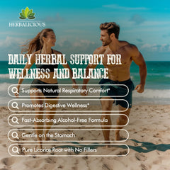 HERBALICIOUS organic licorice root highlights purity and natural herbal profile.