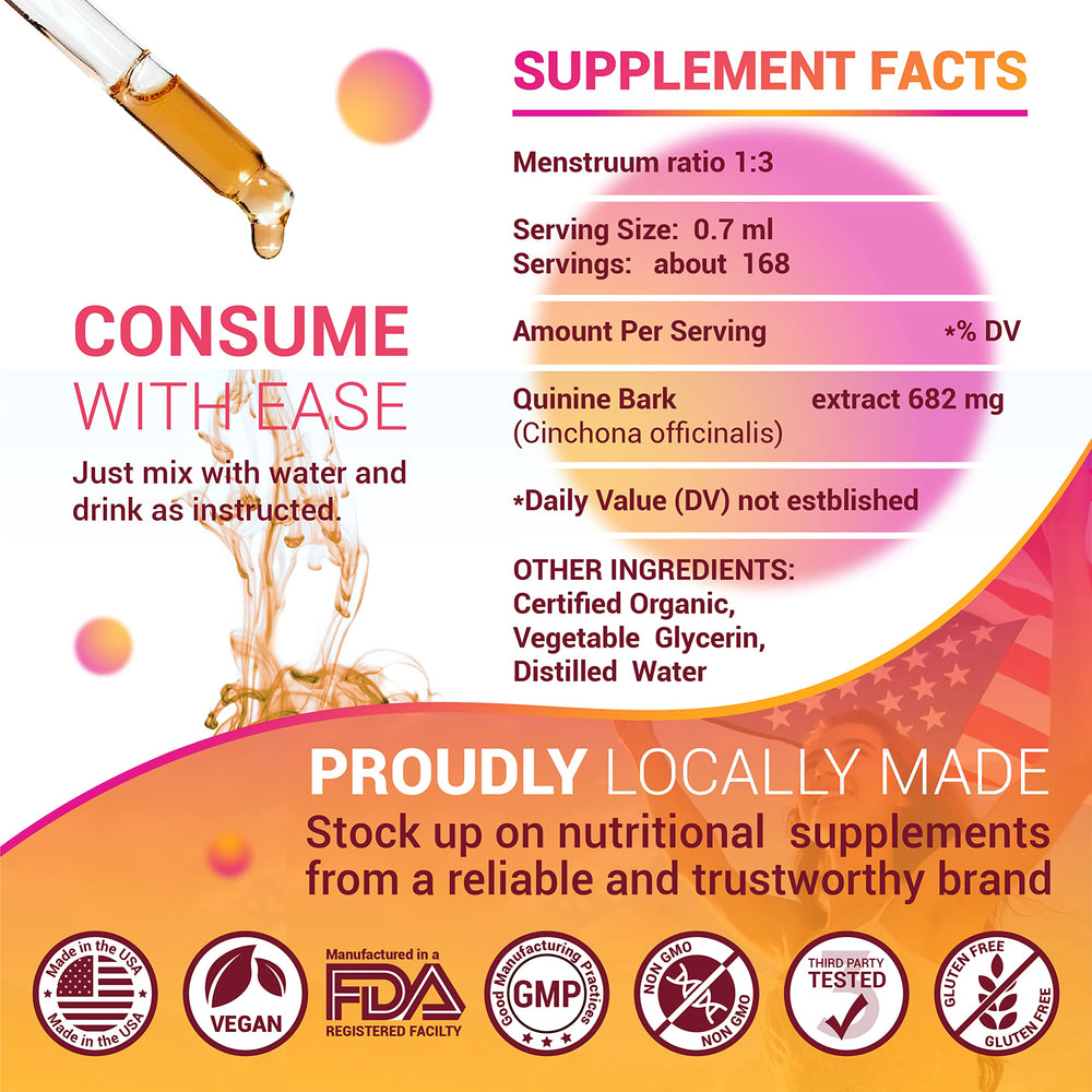 Herbalicious Quinine Liquid Extract on a kitchen counter, suggesting digestive support use.