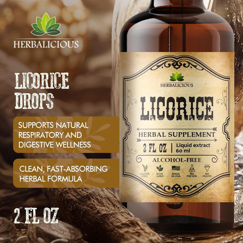 HERBALICIOUS vegan non-GMO gluten-free label on a bottle.