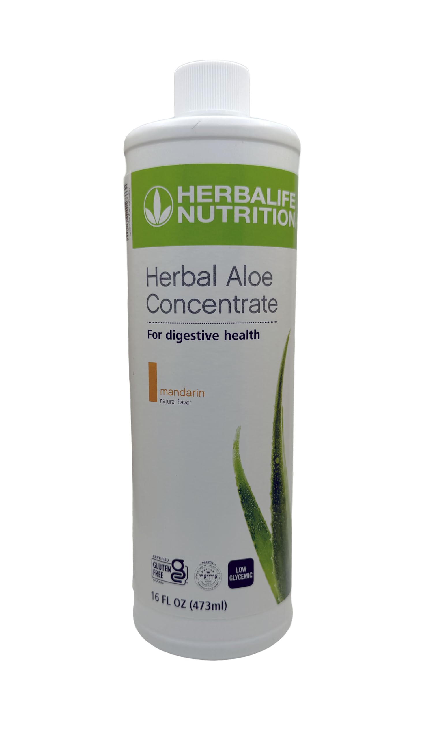Herbalife Aloe Concentrate mandarin bottle showcases premium aloe for digestive support.