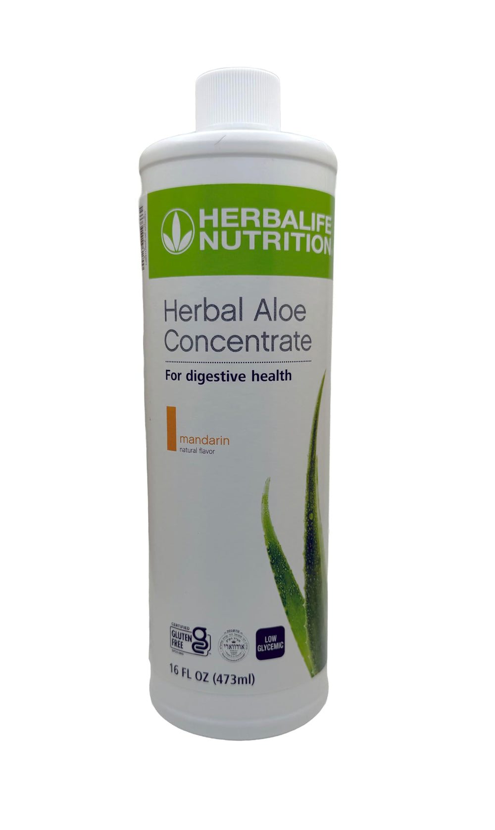 Herbalife Aloe Concentrate mandarin bottle showcases premium aloe for digestive support.