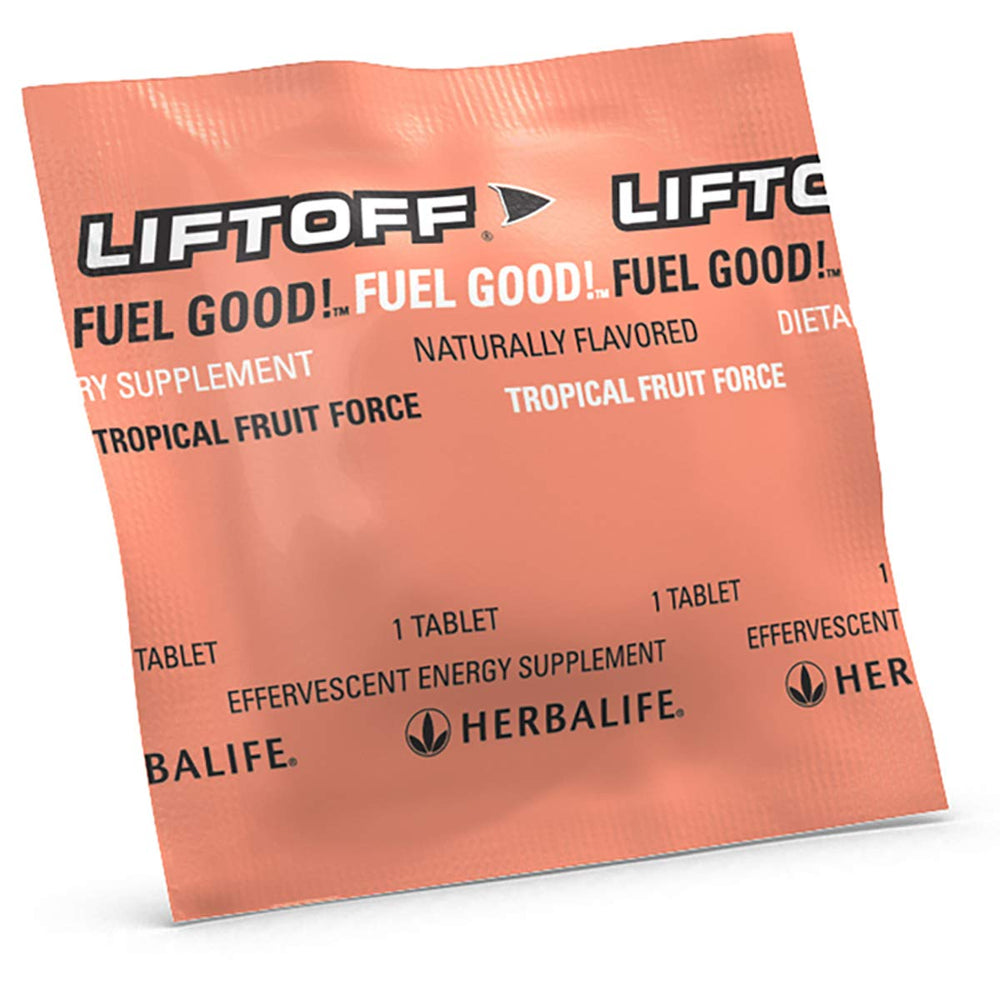 Herbalife Liftoff Tropical Fruit Force tablets ready to dissolve for a quick refreshment