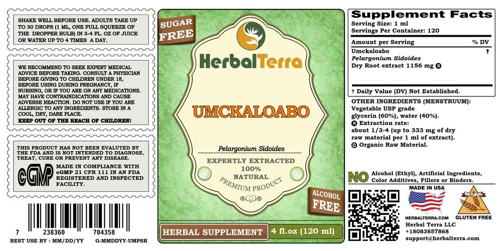 HerbalTerra Umckaloabo liquid extract pour illustrating easy dosing and versatile use.