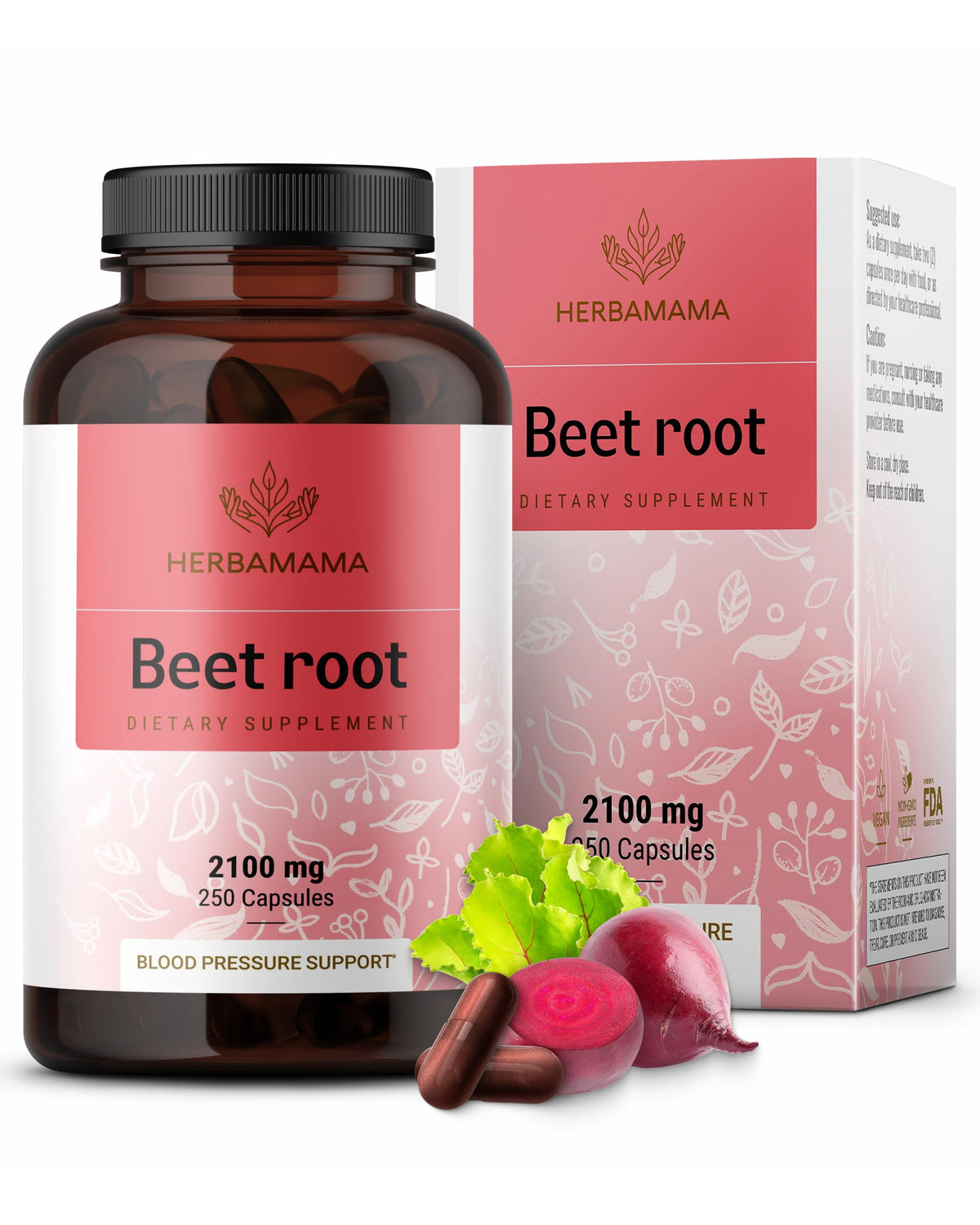 Herbamama Beet Root Capsules bottle, convenient daily supplement for immune support.