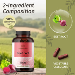Herbamama Beet Root Capsules on wood surface; easy daily wellness option.