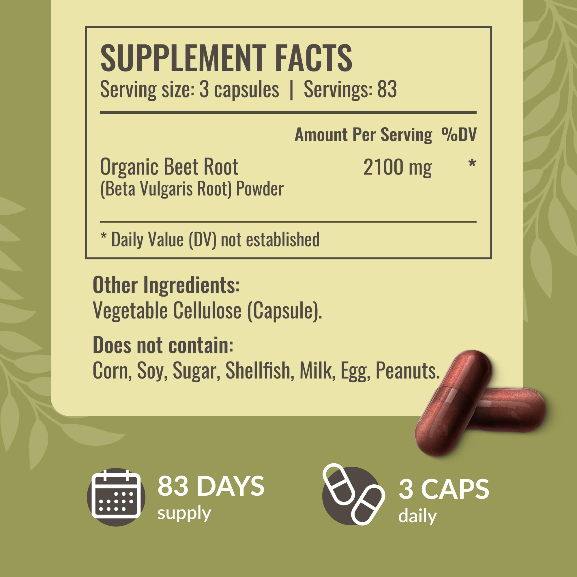 Herbamama Beet Root Powder capsules close-up shows a simple two-ingredient formula.