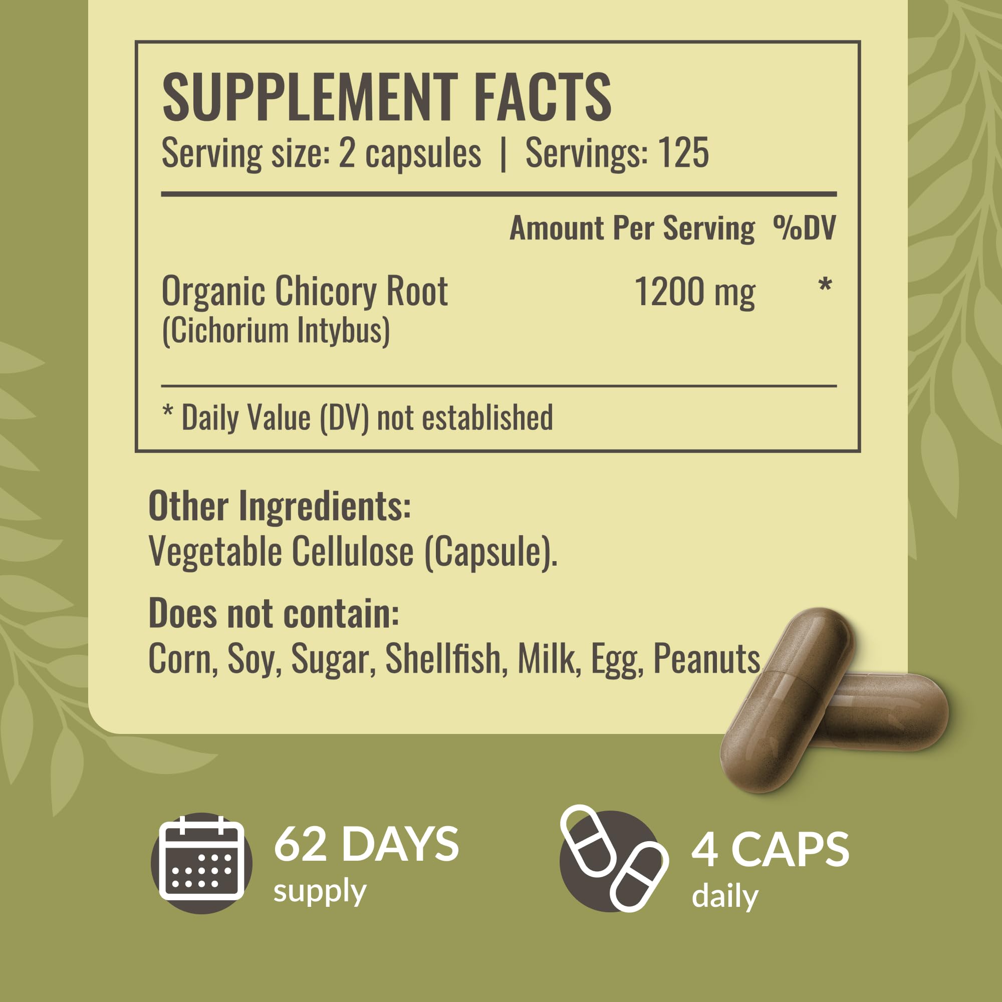 HERBAMAMA Chicory Root Fiber bottle label shows vegan and non-GMO formula.