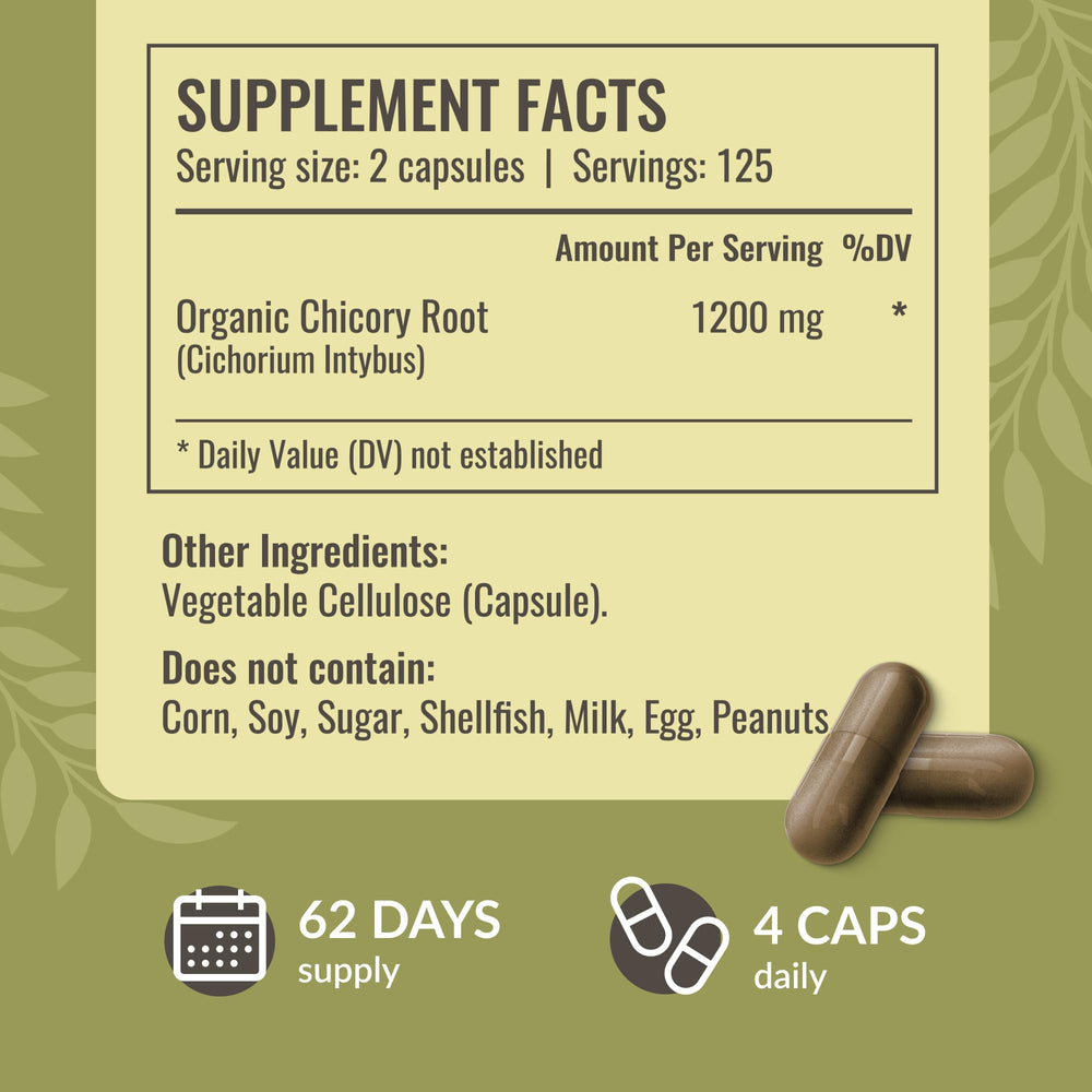 HERBAMAMA Chicory Root Fiber bottle label shows vegan and non-GMO formula.