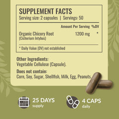 HERBAMAMA chicory root fiber capsules close-up of label highlights vegan, non-GMO.