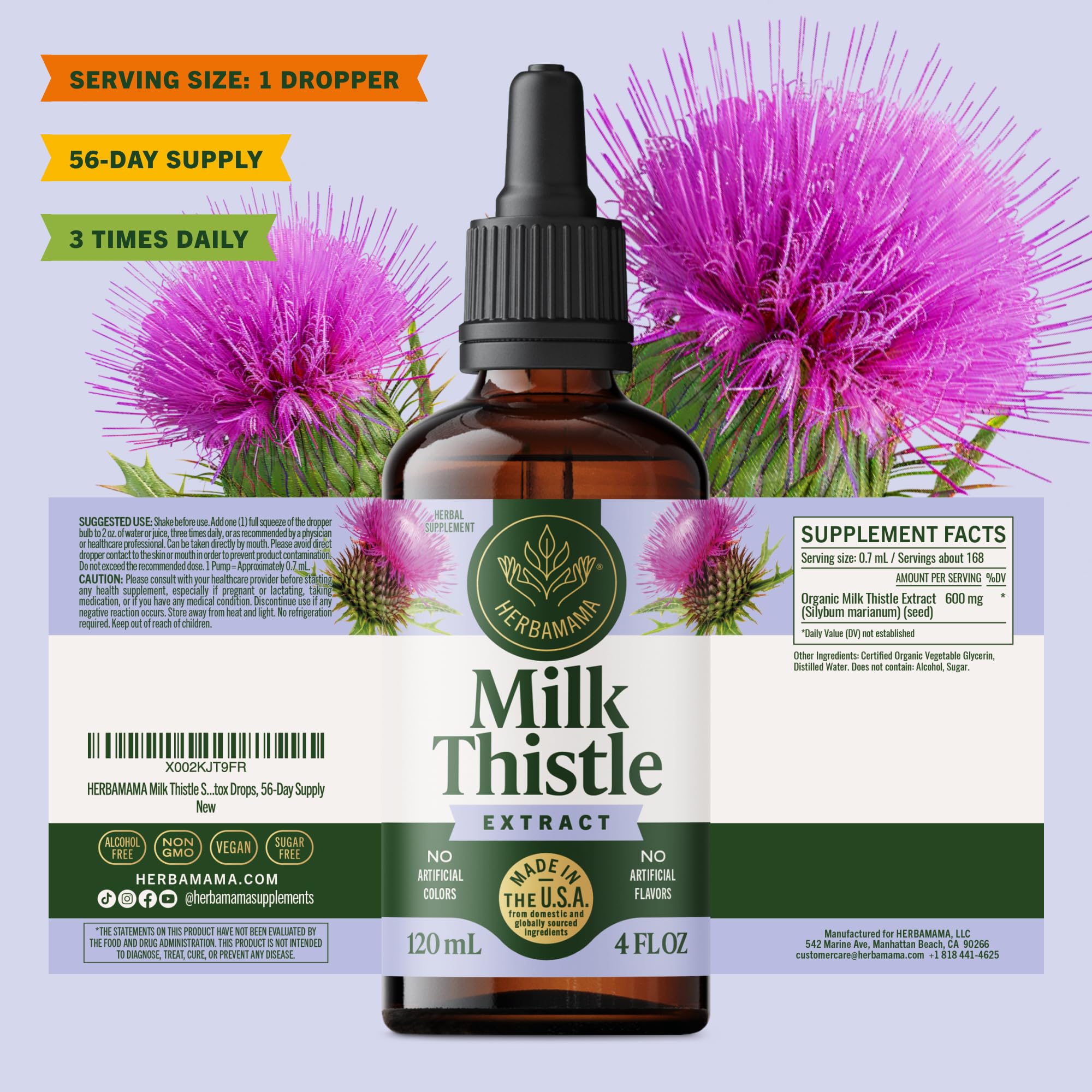 HERBAMAMA drops shown on tongue for quick, convenient use.