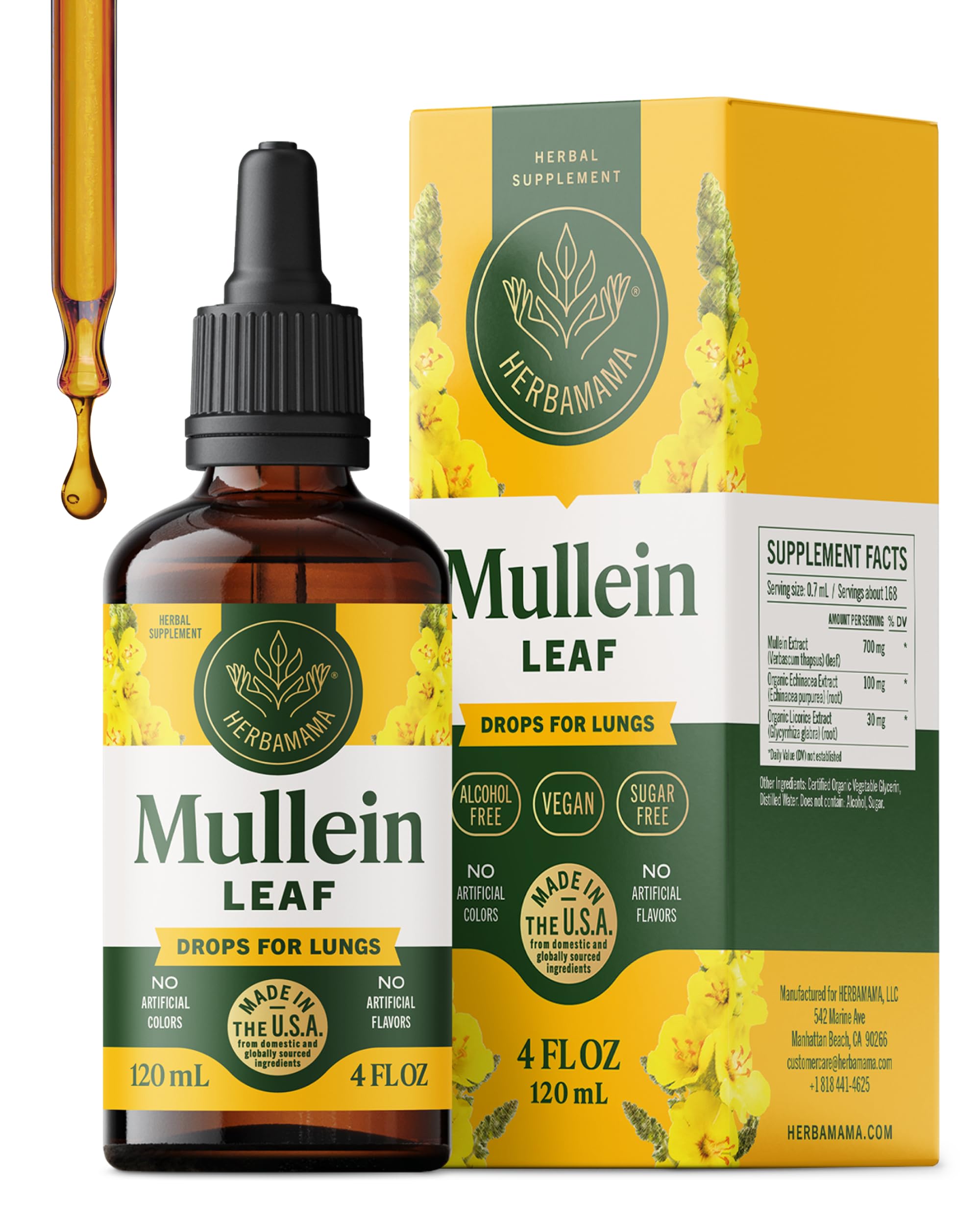 HERBAMAMA Mullein Drops bottle supports daily respiratory wellness with herbal extracts