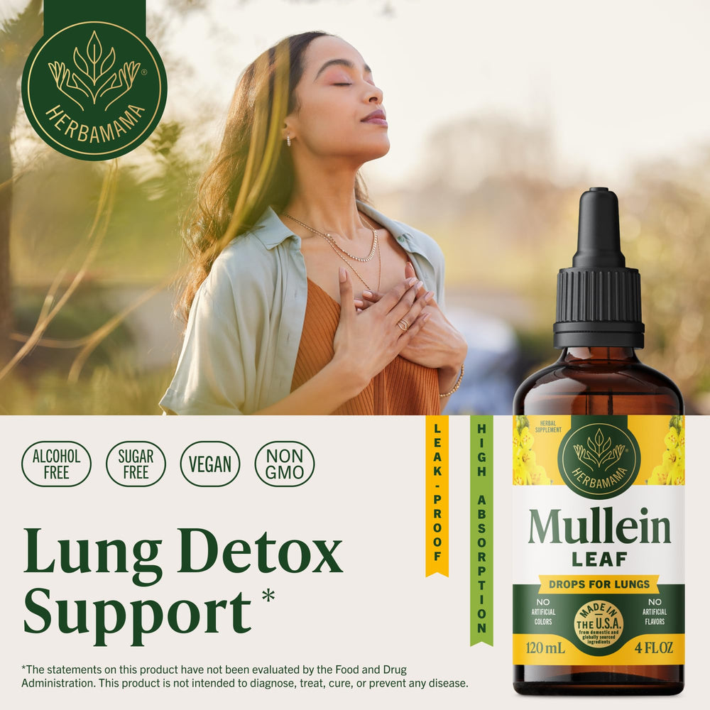 Close-up of ingredients showing mullein leaf, echinacea, licorice for a balanced herbal blend