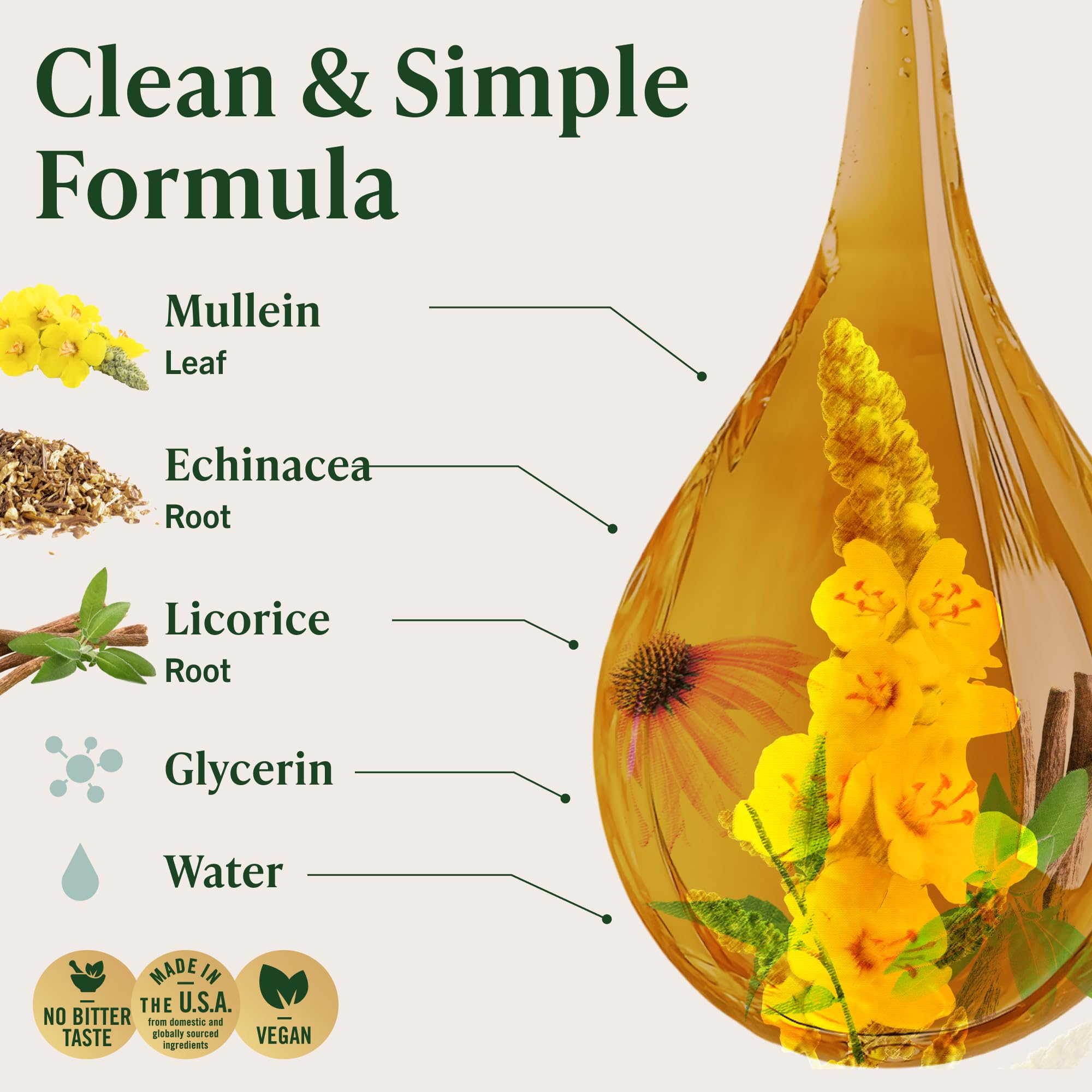 Label close-up emphasizes vegan, non-GMO, alcohol-free formulation