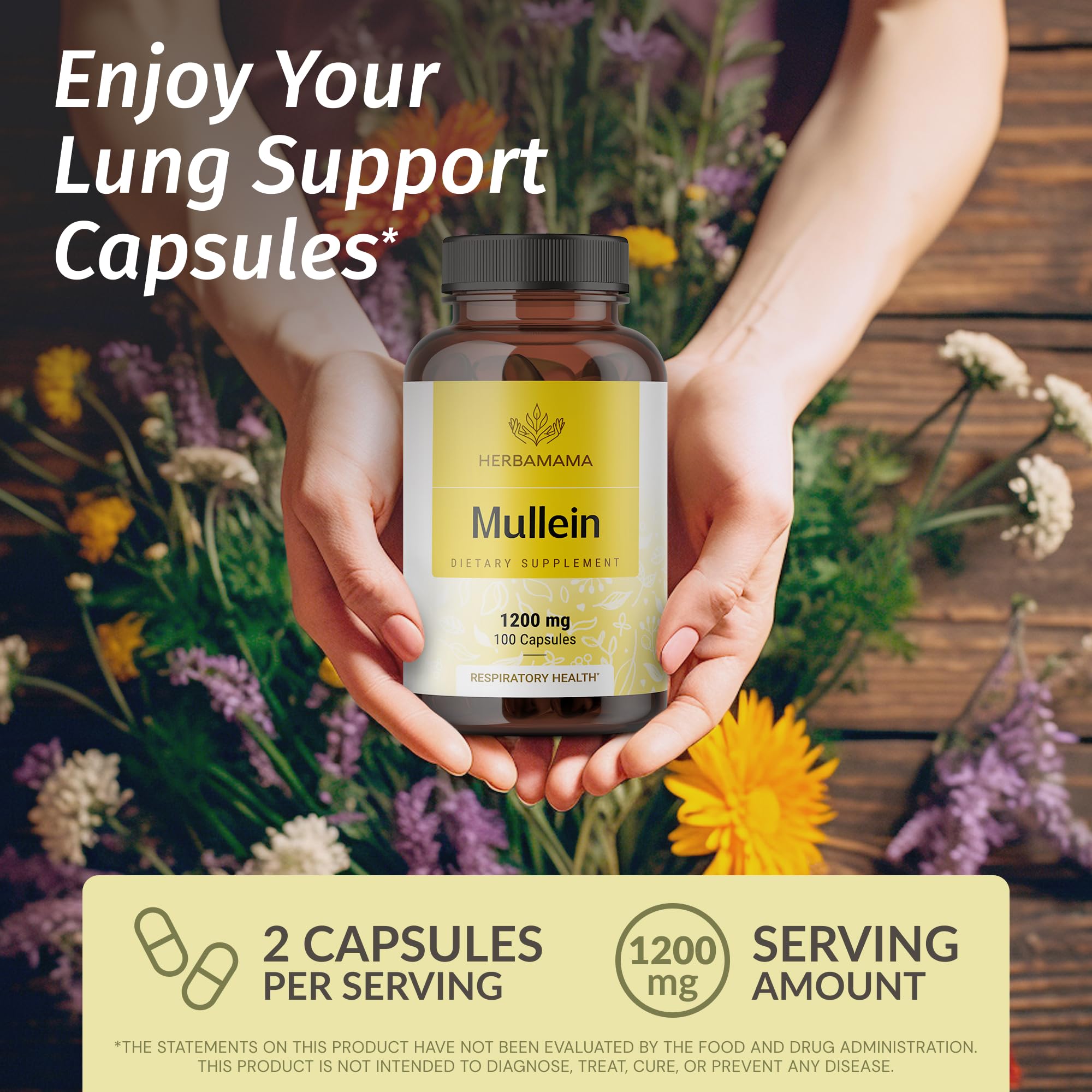 HERBAMAMA Mullein Leaf Capsules dosage setup for easy daily use