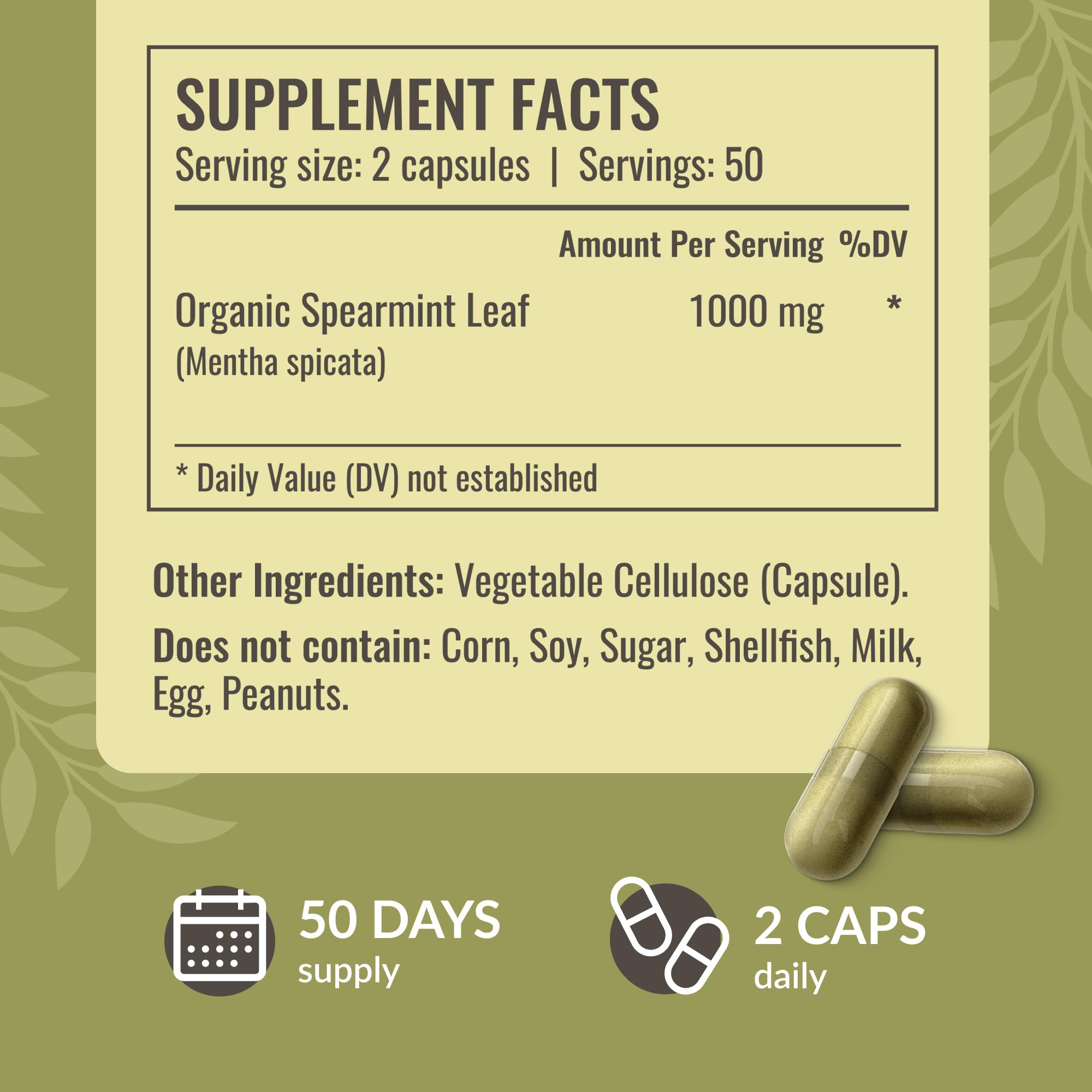 HERBAMAMA Spearmint label close-up highlighting pure ingredients.