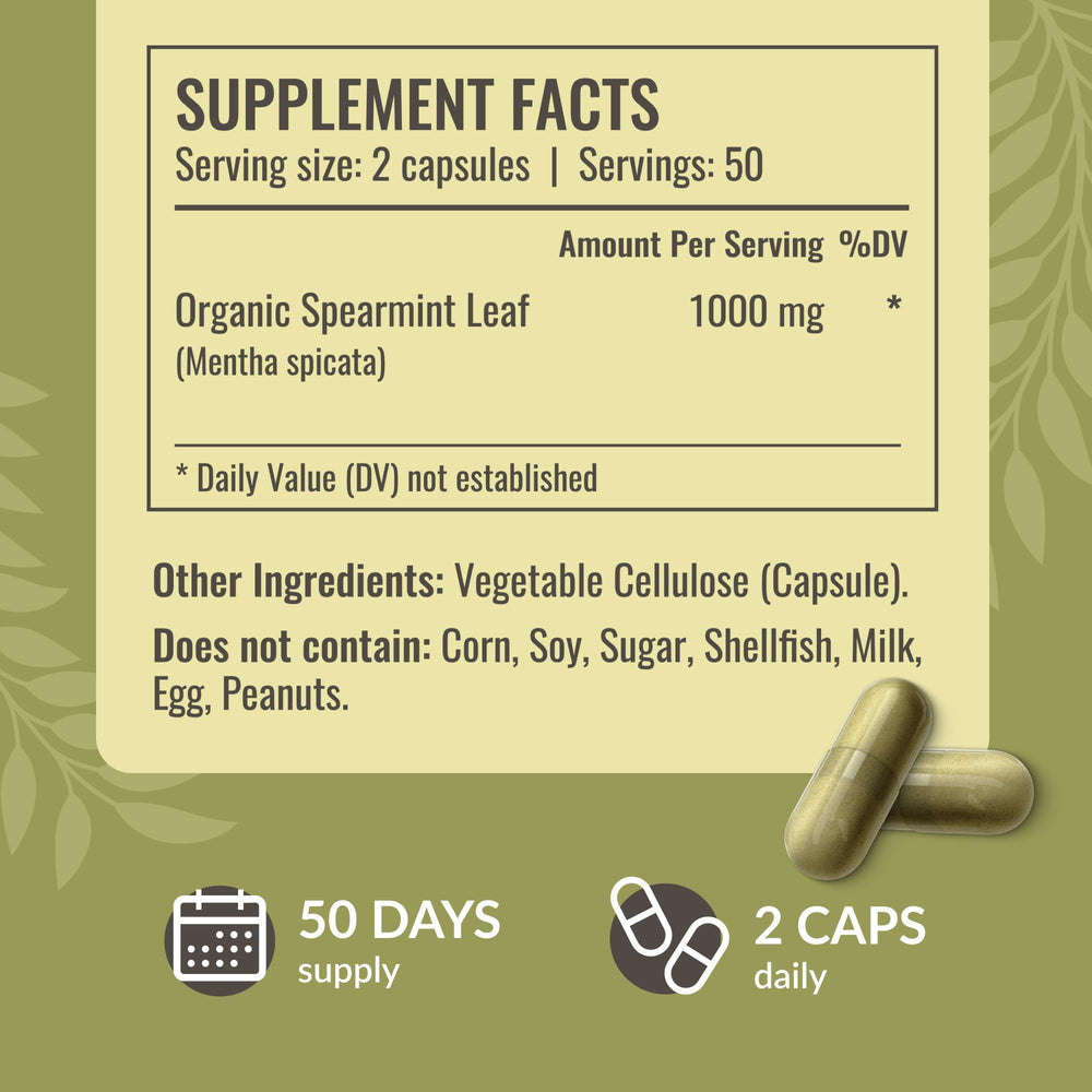 HERBAMAMA Spearmint label close-up highlighting pure ingredients.