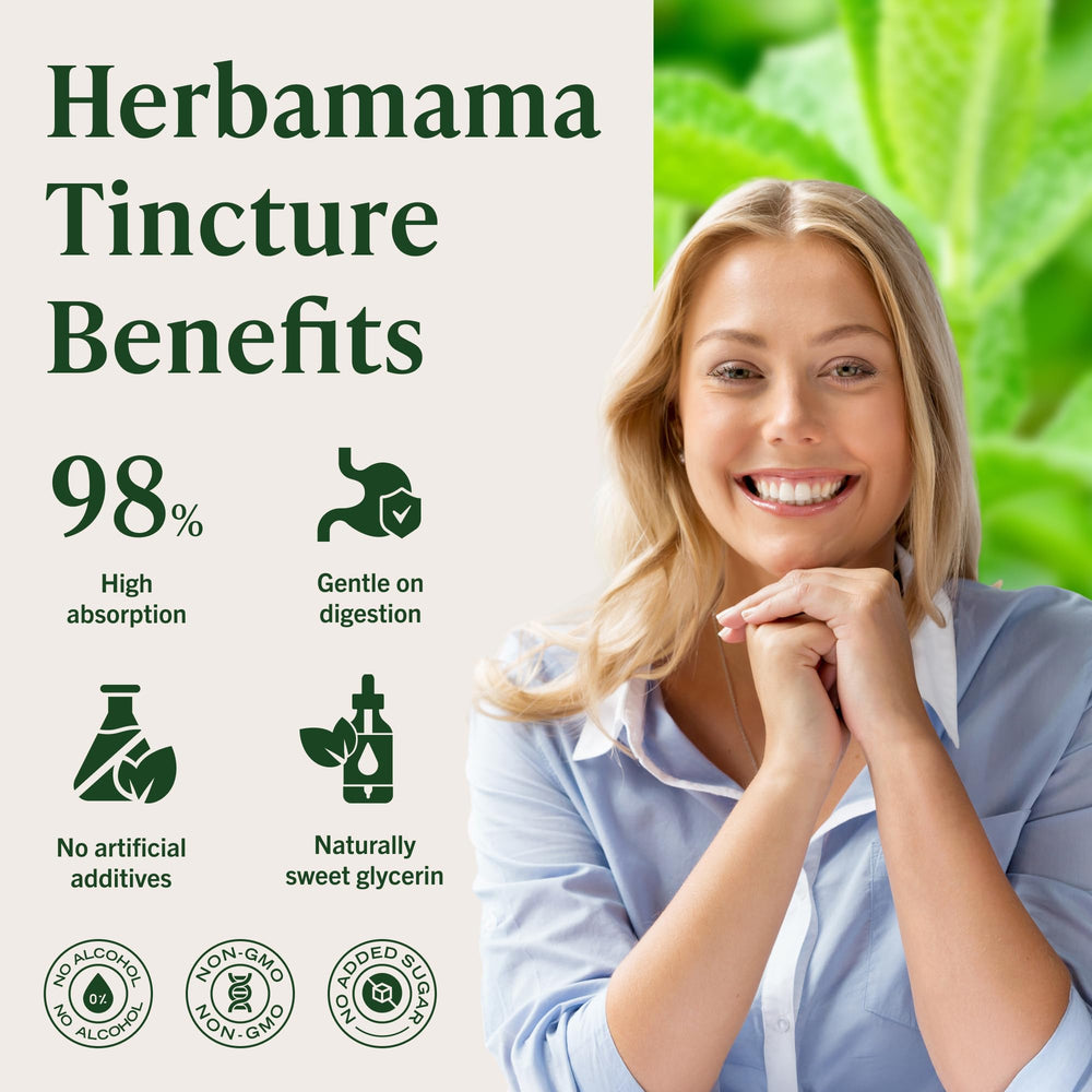 HERBAMAMA three-ingredient formula highlighted on packaging