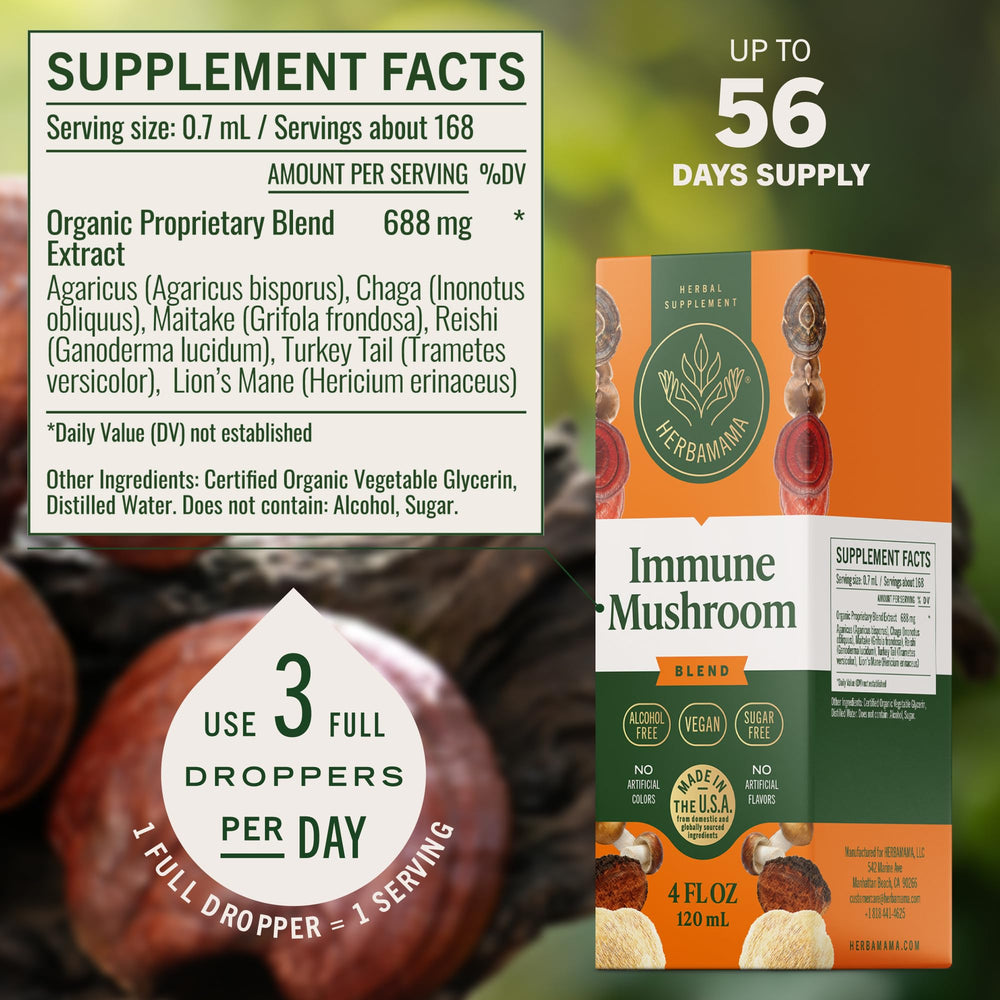 HERBAMAMA vegan glycerin formula label highlights alcohol-free tincture.