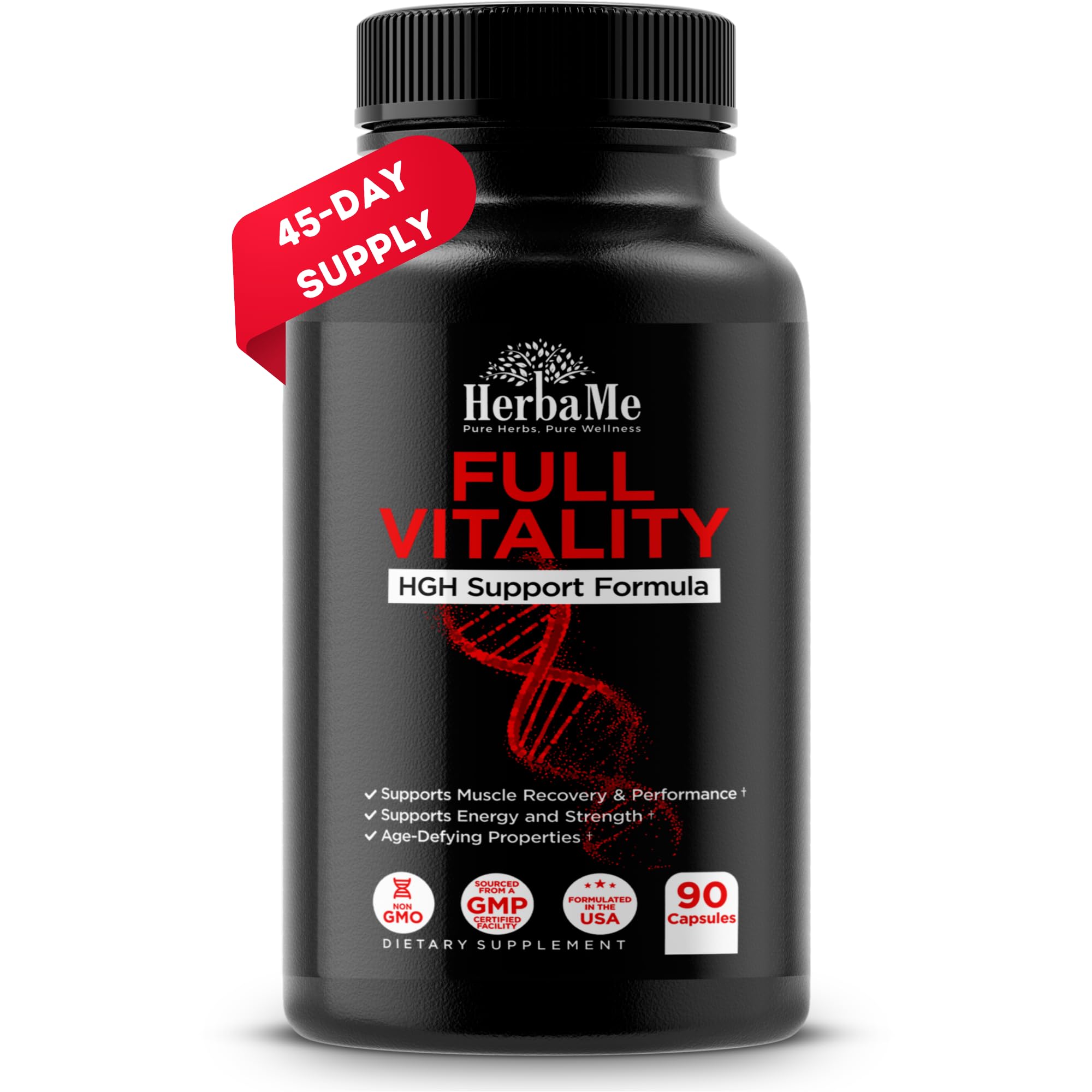 HerbaMe HGH supplements bottle close up for energy support potential