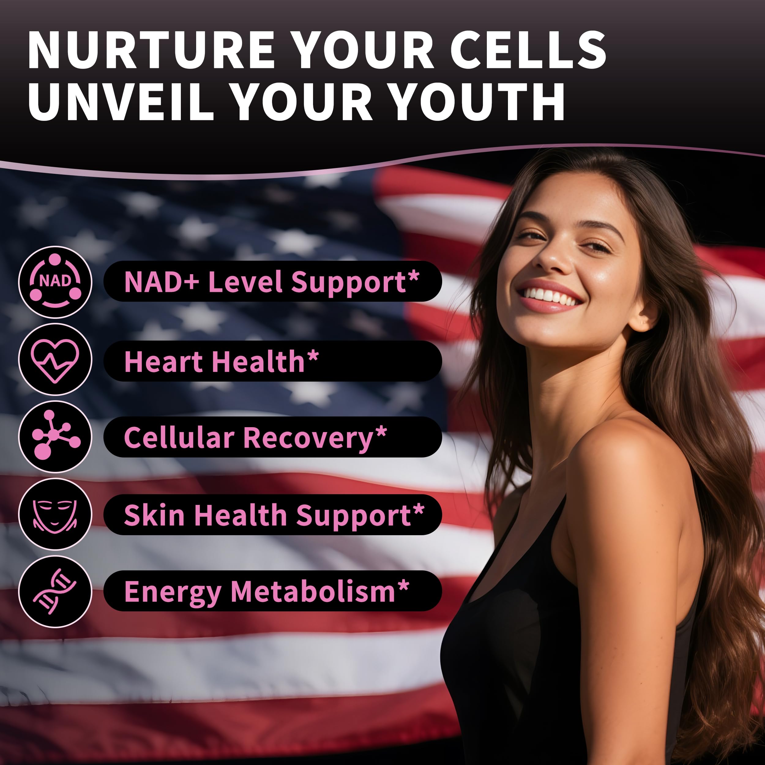 Herbance NAD+ Gummies packaging box highlighting vegan and gluten-free formula.