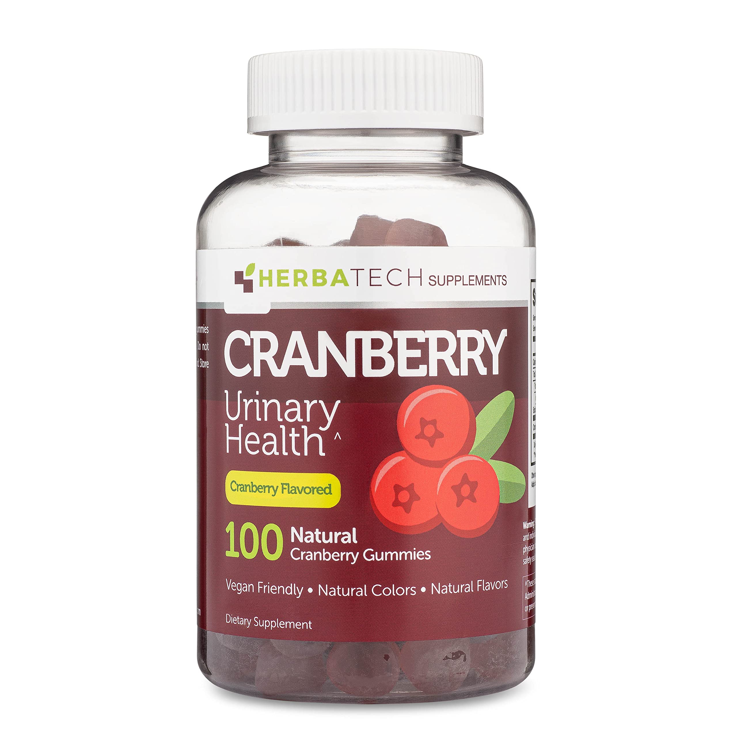 Herbatech Cranberry Gummies bottle shows USA-made production quality.