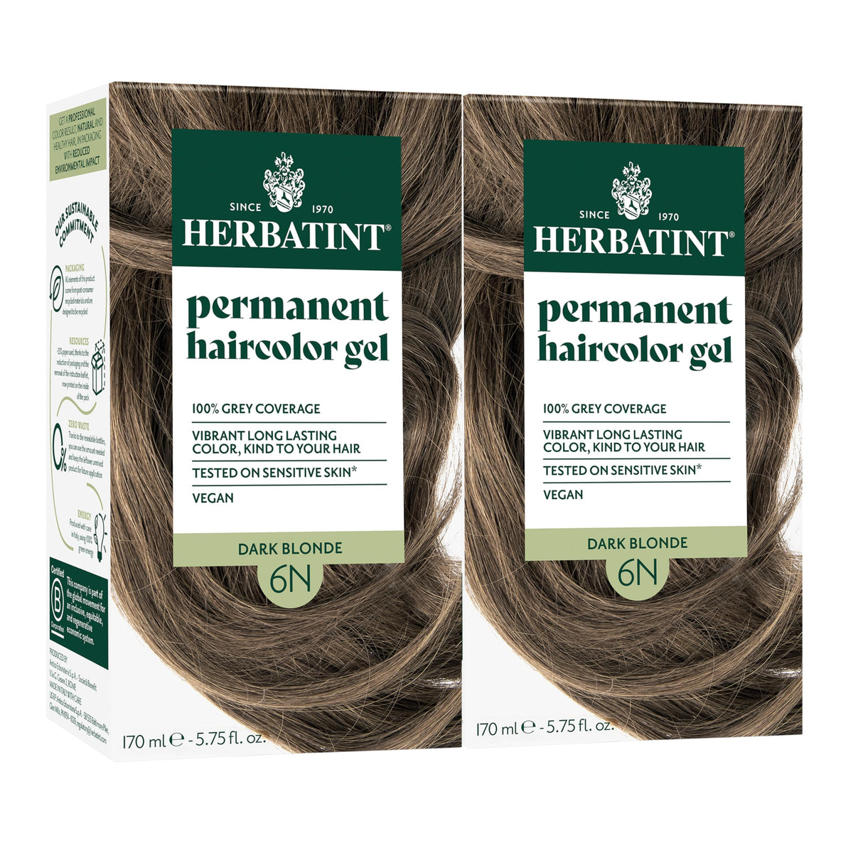 Herbatint 6N dark blonde dye being poured for even gray coverage.