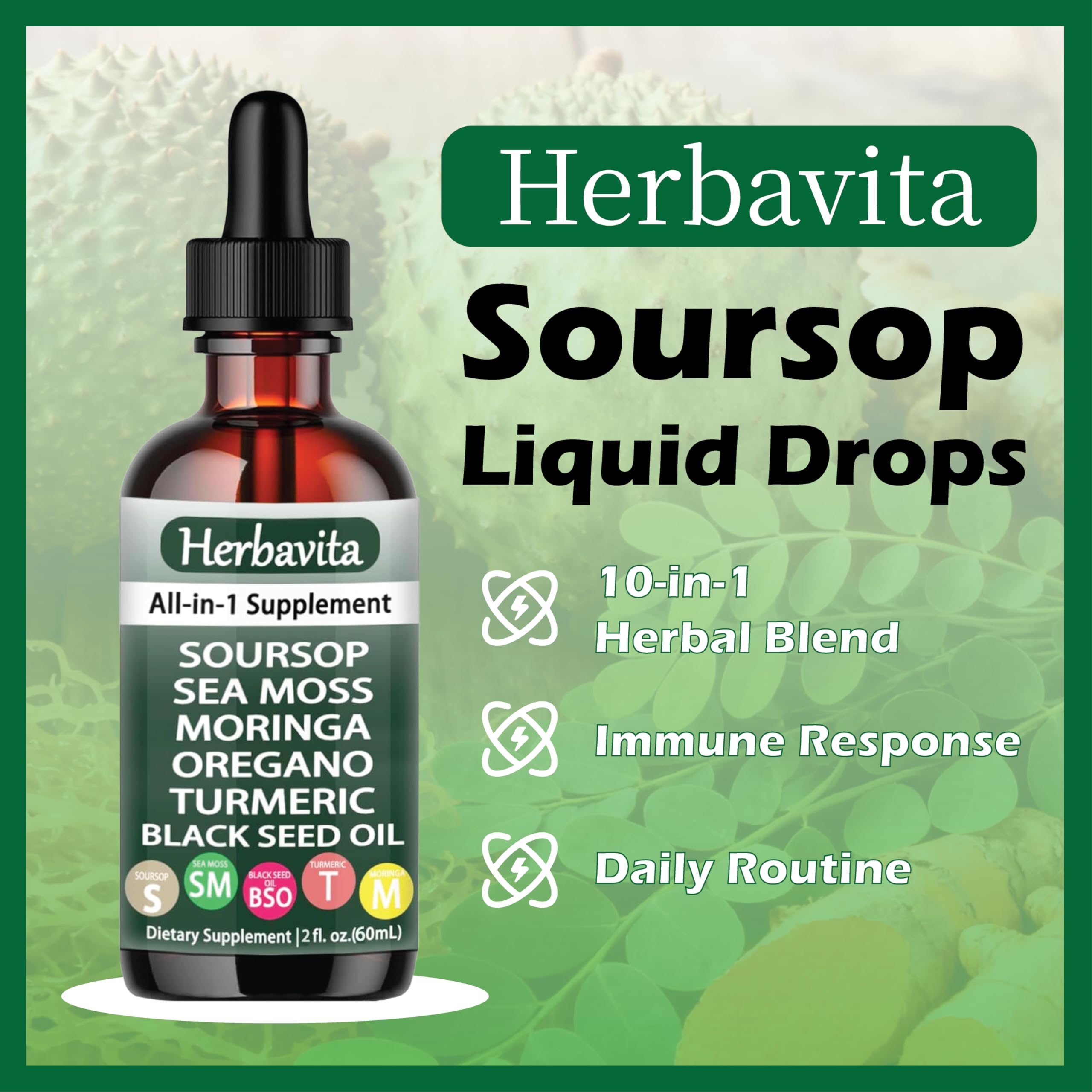 Herbavita Sea Moss wellness drops on bottle highlighting mineral blend