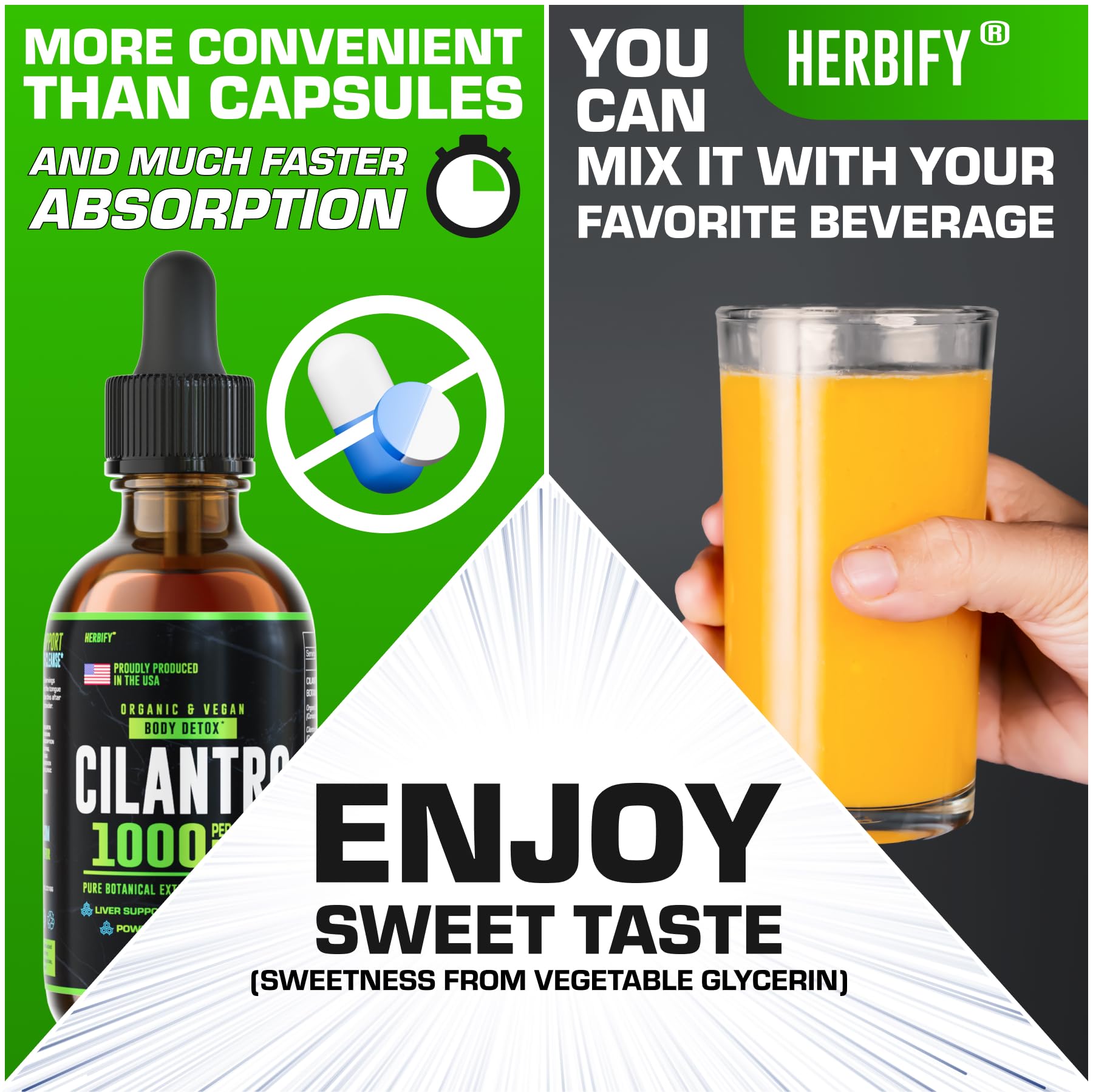 Packaging box displaying HERBIFY Cilantro Tincture branding and USA-made product