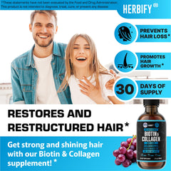HERBIFY bottle label emphasizes USA-made quality and blended biotin with collagen
