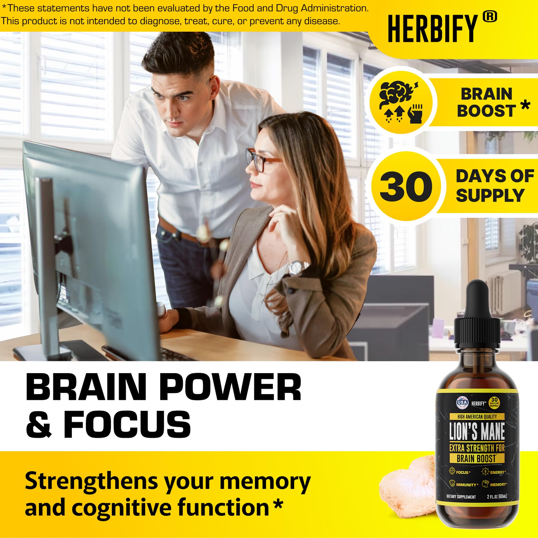 HERBIFY Lions Mane dropper enables easy daily dosing for focus