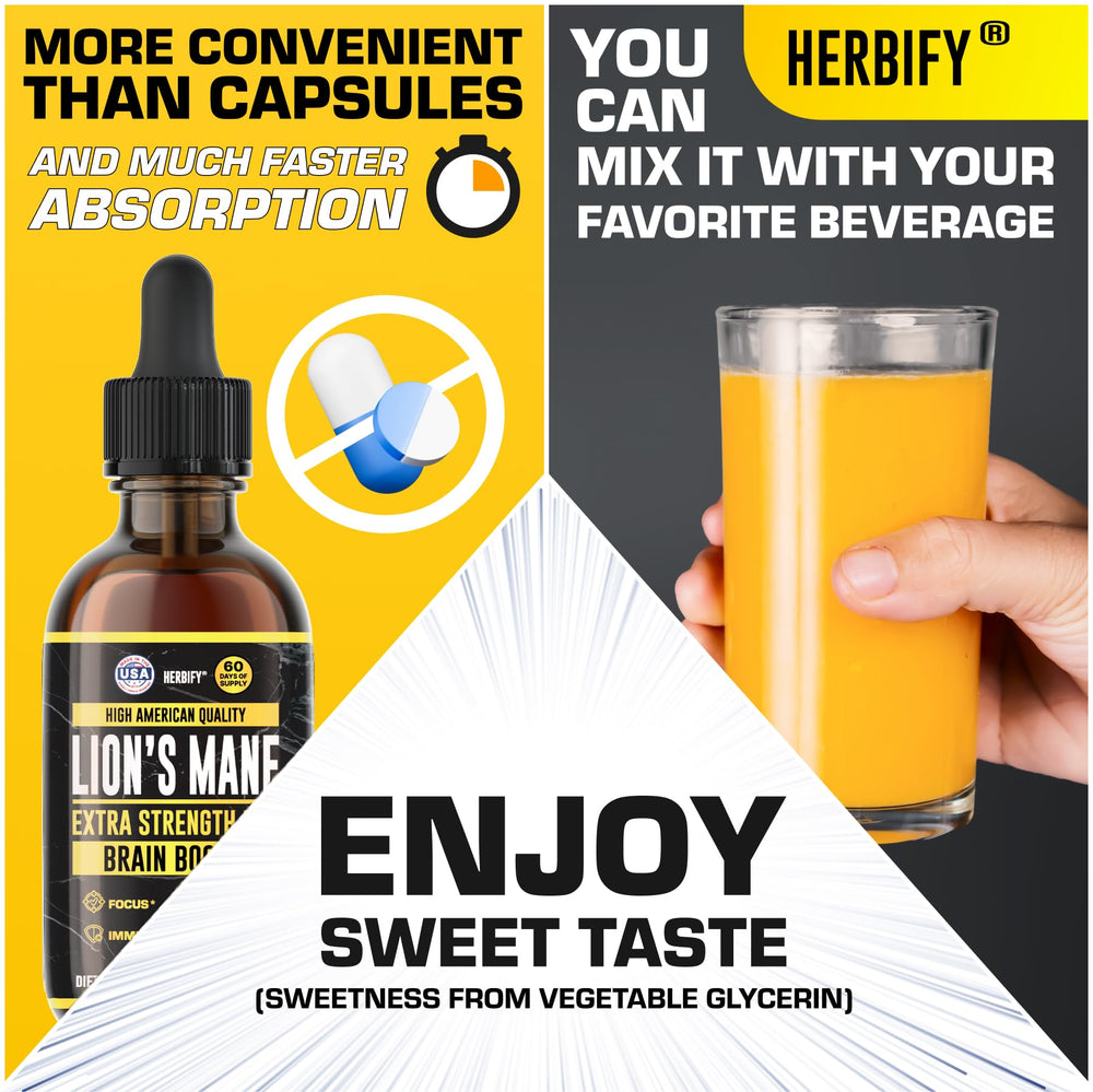 HERBIFY Lions Mane immune support bottle with rich antioxidants.