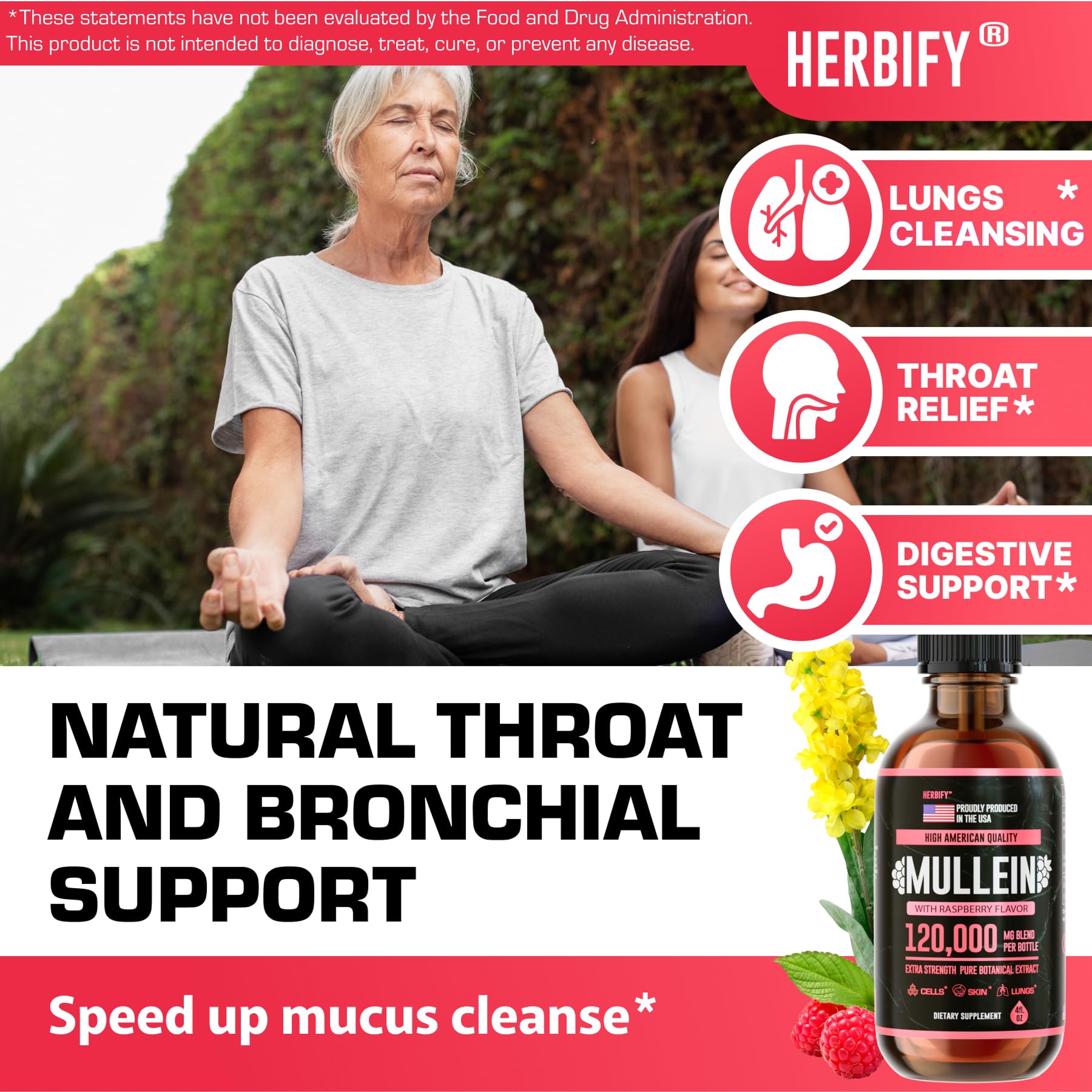 HERBIFY Mullein Drops bottle-label detail communicates USA-made quality and care.