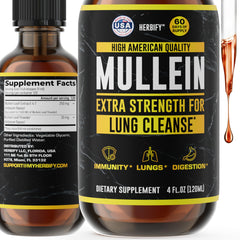 Herbify Mullein Drops bottle pour for easy dosing that may support respiratory comfort.