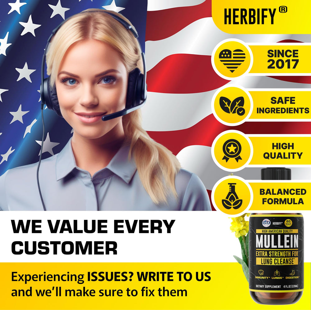 Herbify Mullein Drops packaging box conveying freshness and quality control.