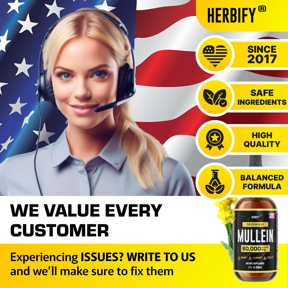 HERBIFY Mullein Extract on kitchen counter reflecting USA-made quality.