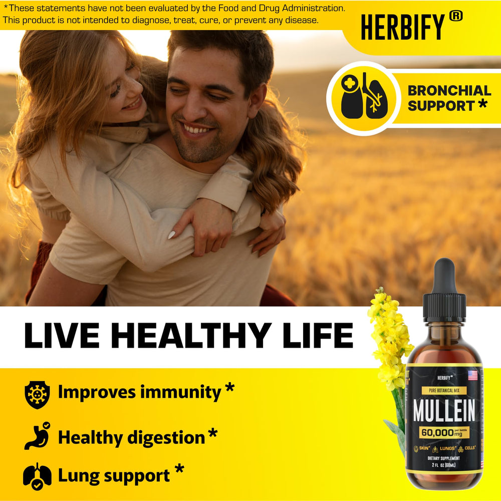 Close-up label showing HERBIFY Mullein Extract's USA-made quality.