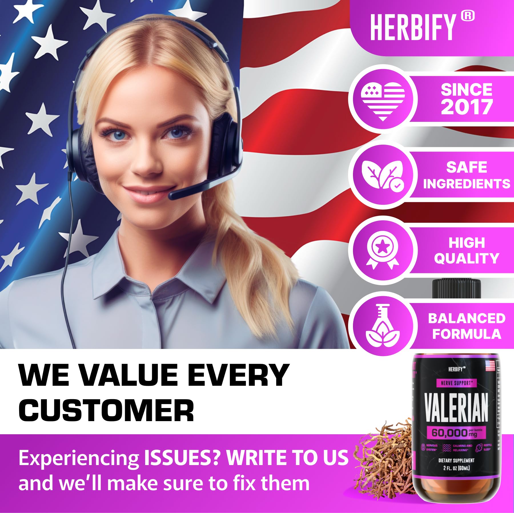Herbify Valerian Root Drops shown in use for a calming nightly routine.