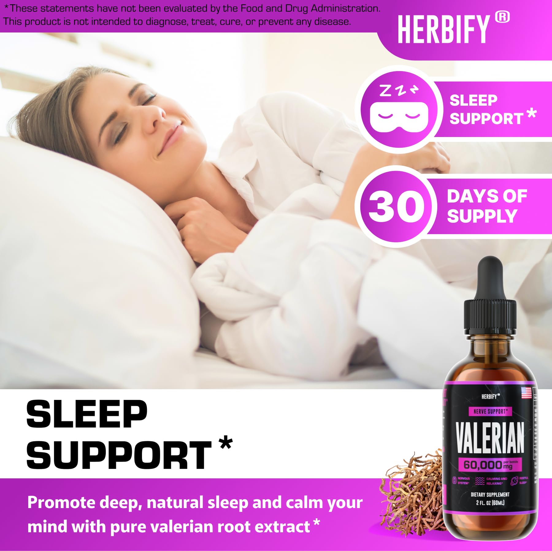 Herbify Valerian Root Drops with a pipette for relaxation.