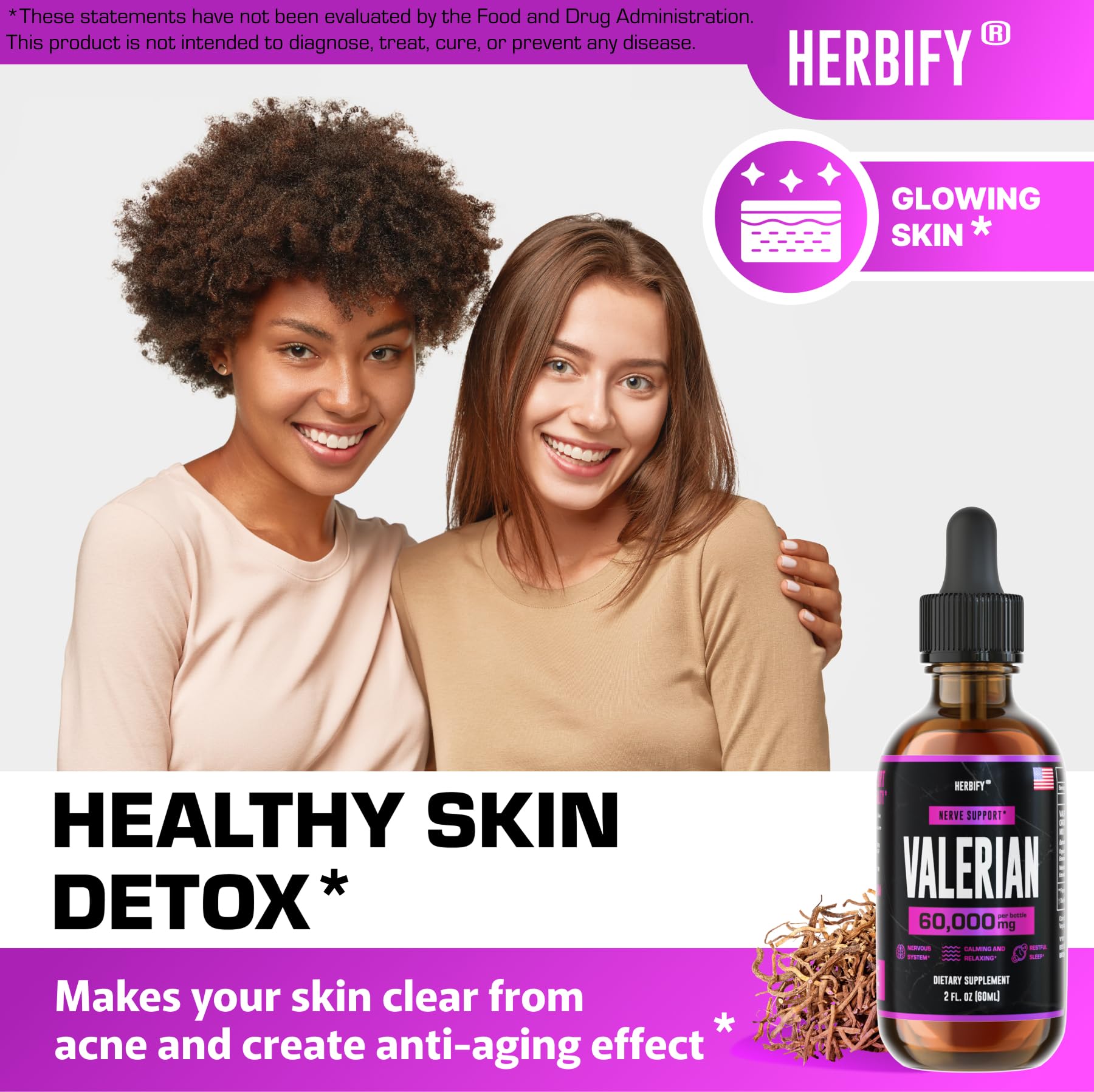 Close-up of Herbify Valerian Root tincture label highlighting quality.