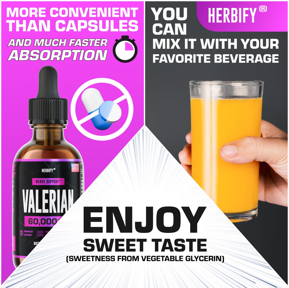 Herbify Valerian Root tincture made in the USA with quality controls.